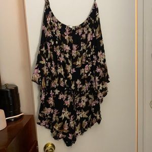 Floral, off the shoulder, long sleeve romper